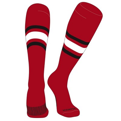PEAR SOX Striped OTC Baseball, Softball, Football Socks (B) Red, Black, White (S)