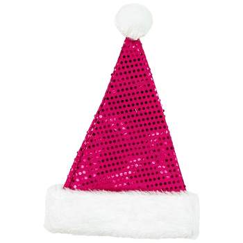 Northlight Unisex Adult Sequined Christmas Santa Hat with Faux Fur Cuff  - One Size - Pink and White