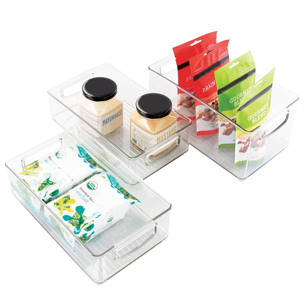 iDESIGN Plastic Storage Organizer Bin with Handles Kit: Clear Kitchen Cabinet Organizers, 3-Piece Set, 10"x6"x3"