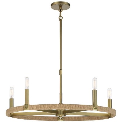 Minka Lavery Soft Brass Pendant Chandelier 26 3/4" Wide Farmhouse Natural Rope 5-Light Fixture for Dining Room House Foyer Kitchen