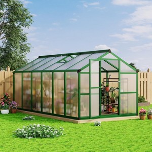 8x12 Ft Aluminum Large Walk-in Greenhouse, Polycarbonate Greenhouse with Adjustable Roof Vent for Outdoors, Greenhouse for Patio, Lawn - 1 of 4
