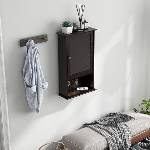 Yukimo Bathroom Wall Mount Storage Cabinet, Single Door with Height Adjustable Shelf, 16.5" x 6.5" x 27.5", Grey/White/Brown - 1 of 4
