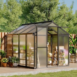 Sturdy Polycarbonate Greenhouse with Aluminum Frame - Adjustable Roof Vent, Sliding Door & UV Protection for Backyard Gardening - 1 of 4