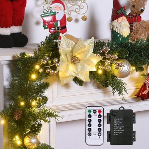 MOEPISY 9FT 80LED Xmas Pre-lit Wreath Lights with Timer Decorated with Christmas Flower Ball Pinecones Berry - 1 of 4