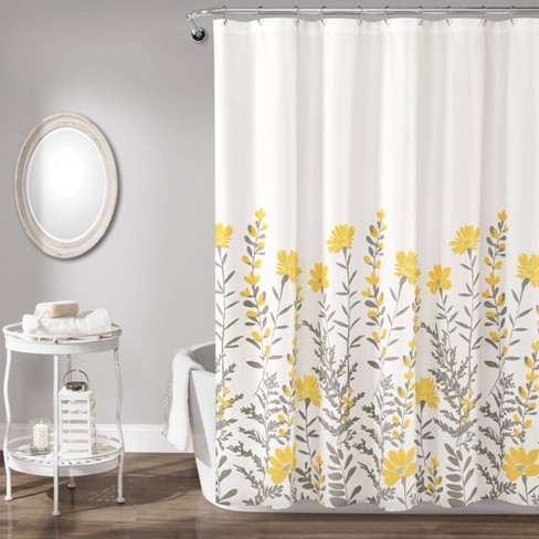 yellow and gray bathroom curtains