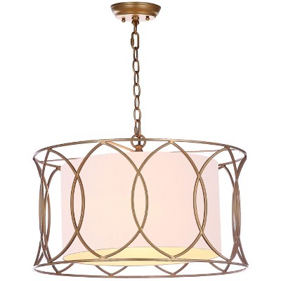 Silas Gold Drum Pendant Lamp with Off-White Shade - 21.5" Diameter
