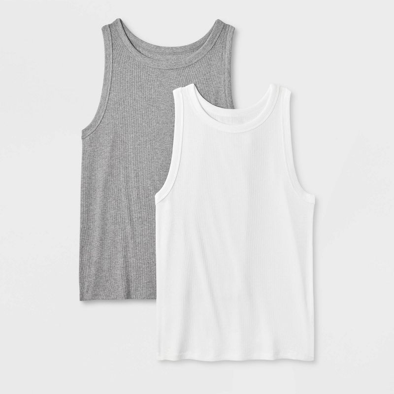 Women's Slim Fit Ribbed 2pk Bundle Tank Top - A New Day™ , 1 of 4