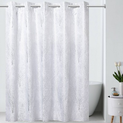 Branch Shower Curtain with Fabric Liner Silver - Hookless