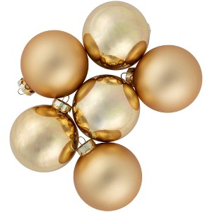 Northlight 6pc Shiny and Matte Glass Ball Christmas Ornament Set 3.25" - Champagne Gold - 1 of 4