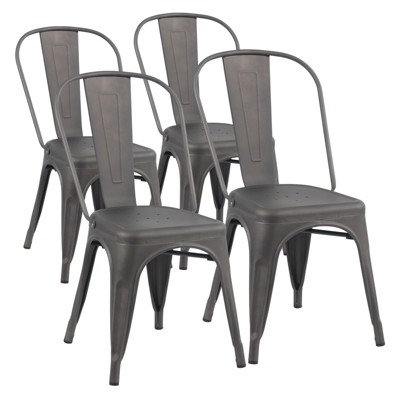 YOUNIKE 17.32 Inch Metal Dining Chair Indoor Outdoor Patio Chairs Stackable Tolix Side Coffee Chairs for Bistro Cafe Set of 4