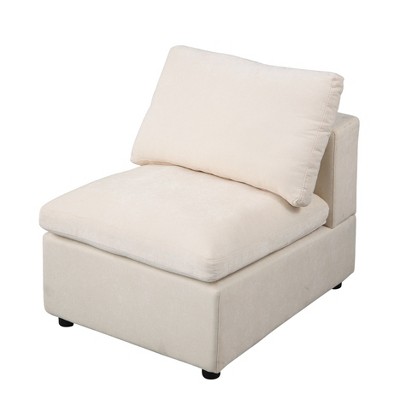 Vynxaria Modern Upholstered Middle Module for Modular Sectional - Chenille Fabric, Beige, Armless Accent Chair, 350LBS/Seat Capacity
