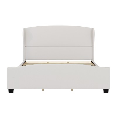 VYNXARIA Beige King Size 51" High Headboard Wingback Linen Upholstered Bed - No Box Spring Required