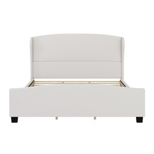 VYNXARIA Beige King Size 51" High Headboard Wingback Linen Upholstered Bed - No Box Spring Required - 1 of 4