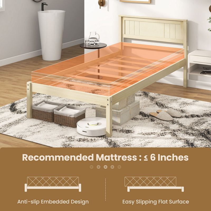 Costway Full/Queen/Twin Size Wooden Platform Bed Frame with Headboard Mattress Foundation Natural, 1 of 10