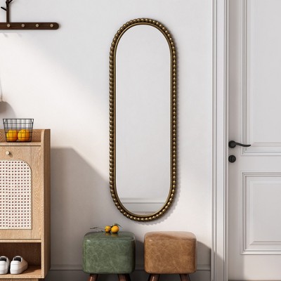 ALEXOUN 47X16 inches Antique Oval Full Body Wall Mirror Baroque Beaded Mirrors Gold Metal Framed Decorative Wall Mirror for Bedroom Living
