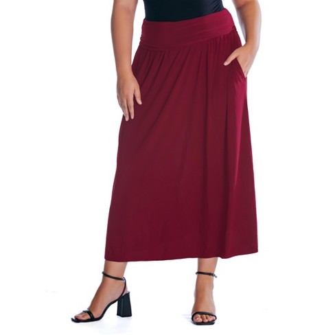 24seven Comfort Apparel Foldover Plus Size Maxi Skirt With Pockets red 3x Target