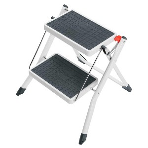 Hailo MK60 Mini Steel Step Stool with Foldable Design, Anti-Slip Feet and Stairs, Carry Handle, Safety Release Feature and 330 lbs Capacity, White - 1 of 4