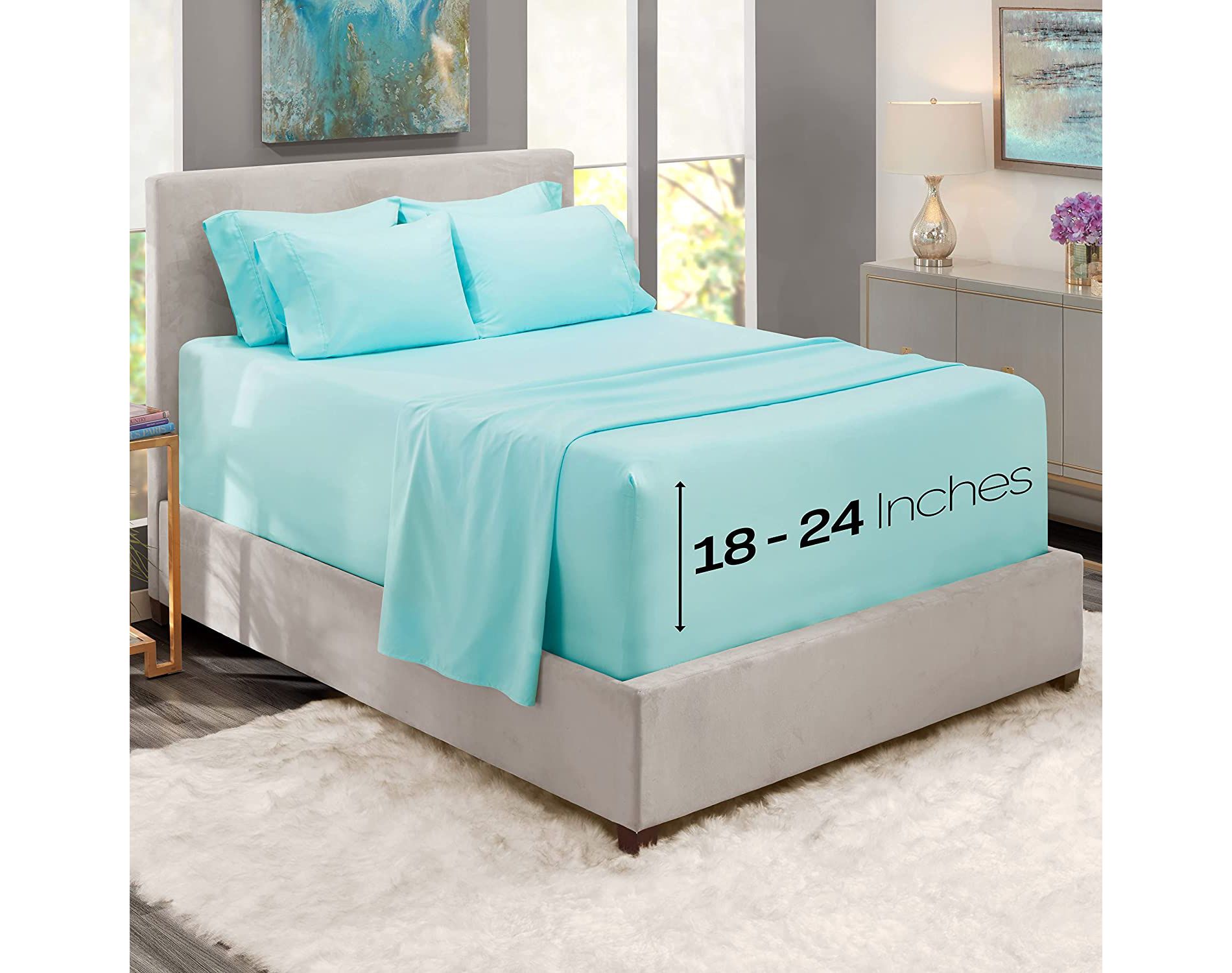 Hearth & Harbor 6 Piece Sheet Set, Extra Deep Pocket Sheets Fits Mattress up to 21", Soft Microfiber Sheets