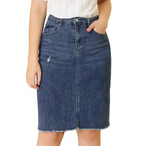 INSPIRE CHIC Women's Basic Distressed High Waist Ripped Hem Washed Jeans Skirt - 1 of 4