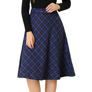 INSPIRE CHIC Women's Tartan Plaid High Waist Belted Vintage A-Line Midi Skirt - 1 of 4