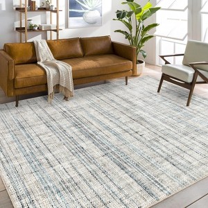 Machine Washable Abstract Rug - Non-Slip Low Pile Linen Carpet for Bedroom, Living Room & Office - Modern Accent Floor Rug - 1 of 4
