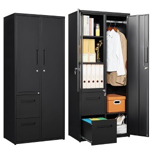 Mlezan Metal Storage Cabinet: Lockable, Drawers, and Shelves for Clothing, Files, or Tools. Wardrobe for Office, Home, School, Gym, or Garage. - 1 of 4