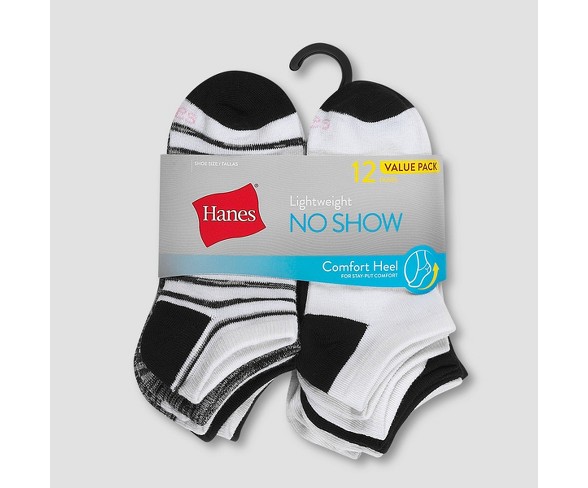 Hanes Women's 12pk No Show Socks - Black/Gray/White 5-9