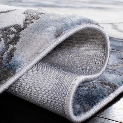 Blue and Gray Abstract Non-Slip Synthetic Round Rug