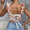 Womens Floral Tanks Lace-up Shoulder Straps Tied Back Summer Casual Tops Vest - 2 of 3