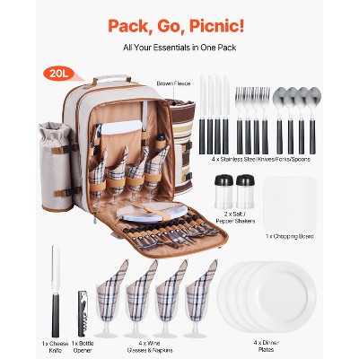 VEVOR Picnic Backpack, Beach Picnic Backpack Bag for 4 Person with Insulated Cooler Compartment, Detachable Bottle/Wine Holder, Beige — фото 7