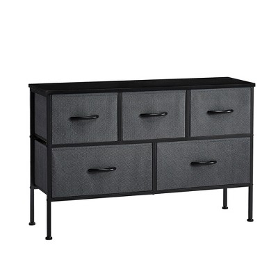 Garvee TV Stand with 5 Drawers, Modern Dresser Organizer Unit, Wood Top Sturdy Metal Frame Fabric Dresser Closets For Hallway Entryway Nursery