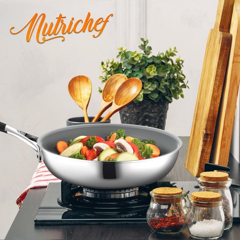 NutriChef Kitchenware Pots & Pans Set - 12-Piece Set Clad Kitchen Cookware w/ Silicone Grip Handles, Fry Pan Interior Coated, 3 of 4