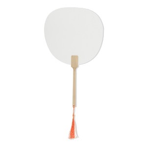 Unique Bargains Portable Double-Sided Long Handle Round Xuan Paper Folding Fans 1 Pc - 1 of 4