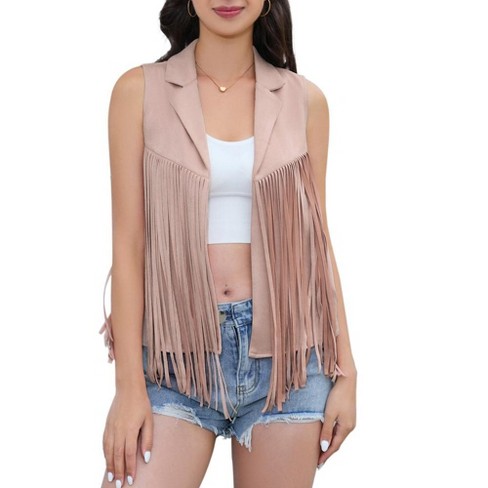 Whizmax Women s Tassel Vest Hippie Faux Suede Rivets Sleeveless Costume Fringe Jacket Target