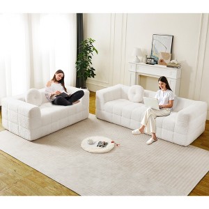 Boneless Lychee-Textured Long-Pile Polyester Modern Cloud Sofa with Two Circular Throw Pillows - 1 of 4