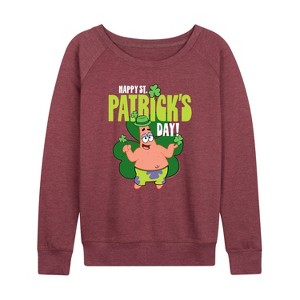 Women's - SpongeBob Squarepants - Happy St Patricks Day Lightweight French Terry Wide Neck Long Sleeve Shirt - 1 of 4