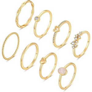 8-12PCS 14K Gold Stacking Ring Set for Women Dainty Thumb Stackable Rings Gold Heart - 1 of 4