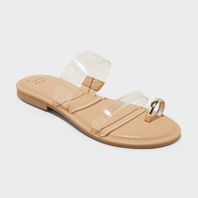 Women's Honey Metal Toe Loop Double Band Slide Sandals with Memory Foam Insole - A New Day™ Tan