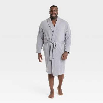 NY Threads Luxurious Mens Knit Robe Cotton Blend Bathrobe, Black, Large at   Men's Clothing store