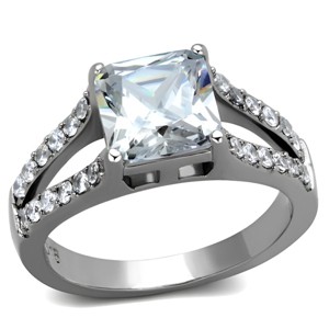 Slickblue Fashion Ring for Women, Square Clear CZ Center with Two Pave Rows, Silver Polished Steel, Size 5–10 - 1 of 4