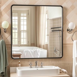Square Bathroom Mirror for Over Sink, Modern Metal Frame Shatterproof Wall Mirror - 1 of 4