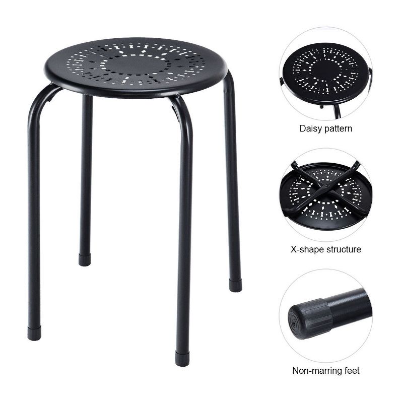 Costway Set of 6 Stackable Metal Stool Set Daisy Backless Round Top Kitchen Black, 5 of 11