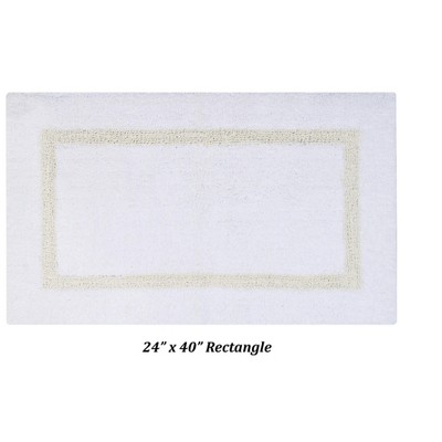 Plush Reversible Cotton Bath Rug in White/Ivory, 24" x 40"