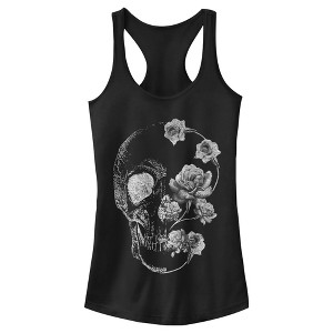 Juniors Womens CHIN UP Rose Skull Portrait Racerback Tank Top - 1 of 4