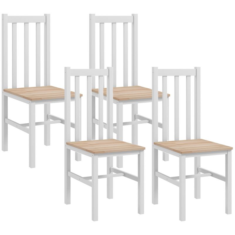 HOMCOM Dining Chairs Set, Pine Wood Kitchen Chairs with Slat Back, Farmhouse Dining Room Chairs, 1 of 7