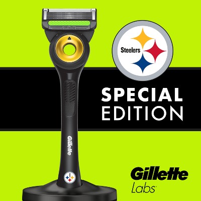 GilletteLabs + NFL Special Edition Pittsburgh Steelers Men's Razor with 4 Razor Blade Refills and Magnetic Stand