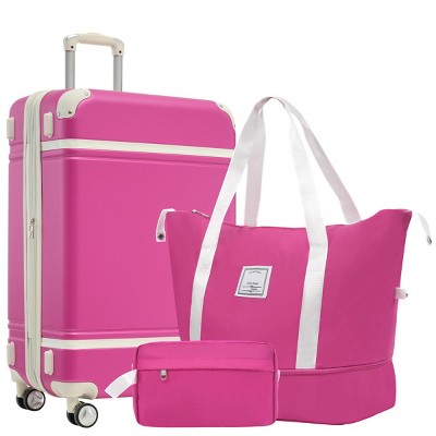 3-Piece Hardshell Luggage Sets With Bags And Single Vintage Luggage 24In,Lightweight Expandable Suitcase With Tsa Lock-Cuddlewood
