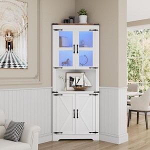 Corner Cabinet with Lights, Tall Corner Storage Cabinet with Glass Door, Adjustable Shelves, for Living Room, Kitchen, Bathroom - 1 of 4
