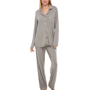 ADR Women's Soft Knit Jersey Pajamas Lounge Set, Long Sleeve Top and Pants with Pockets - 1 of 4