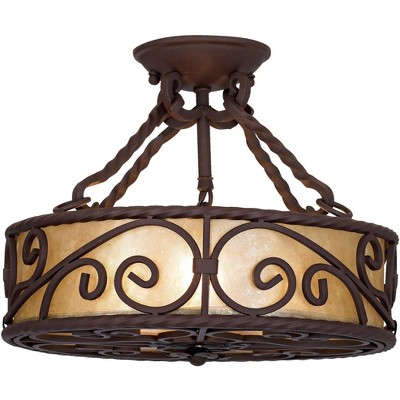 Rustic Bronze Drum Semi-Flush Mount Ceiling Light
